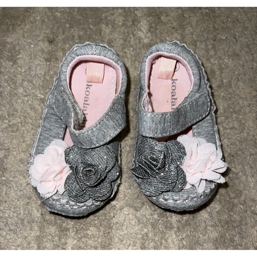 Size 3 Koala Kids Girl Flower Trim Gray Shoes Baby Girls